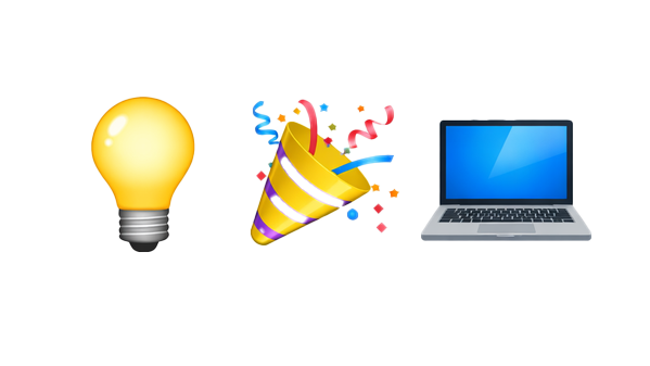 Emoji Bild mit Glühbirne-Feiern-Computer Emoji Bild mit Glühbirne-Feiern-Computer