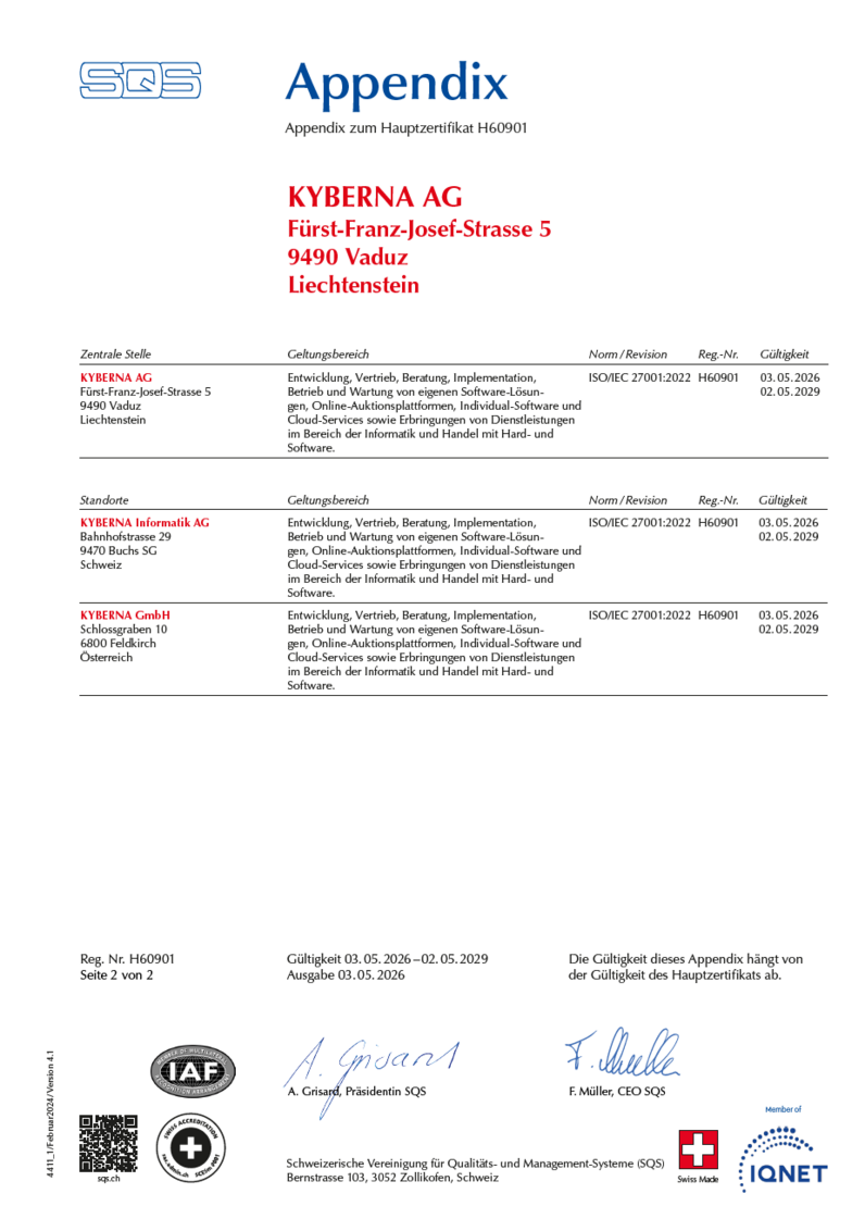SQS Appendix zum Hauptzertifikat
